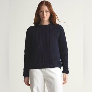 Quince Organic Cotton Fisherman Crew Sweater Navy Blue Womens Small Coastal